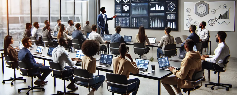 DALL·E 2024-10-15 17.20.33 - A modern office setting where Black employees are being onboarded for software training. A group of diverse Black individuals, both men and women, sit DALL·E 2024-10-15 17.20.33 - A modern office setting where Black employees are being onboarded for software training. A group of diverse Black individuals, both men and women, sit